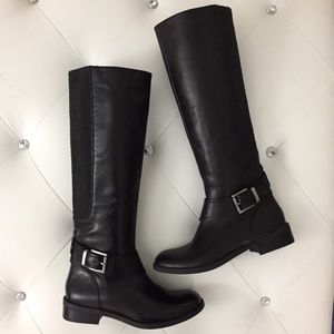 Clarks Moto Black Genuine Leather Tall Flat Boots
